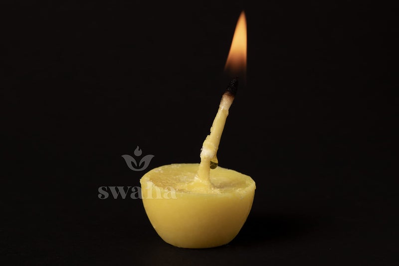 Swaha Easy Diya ghee Wicks/Diya batti, 100 Pieces, 30 min Burning time, Wax Free, clarified Butter Wicks for Puja, Yoga & Meditation - Pack of 1 - Image 5